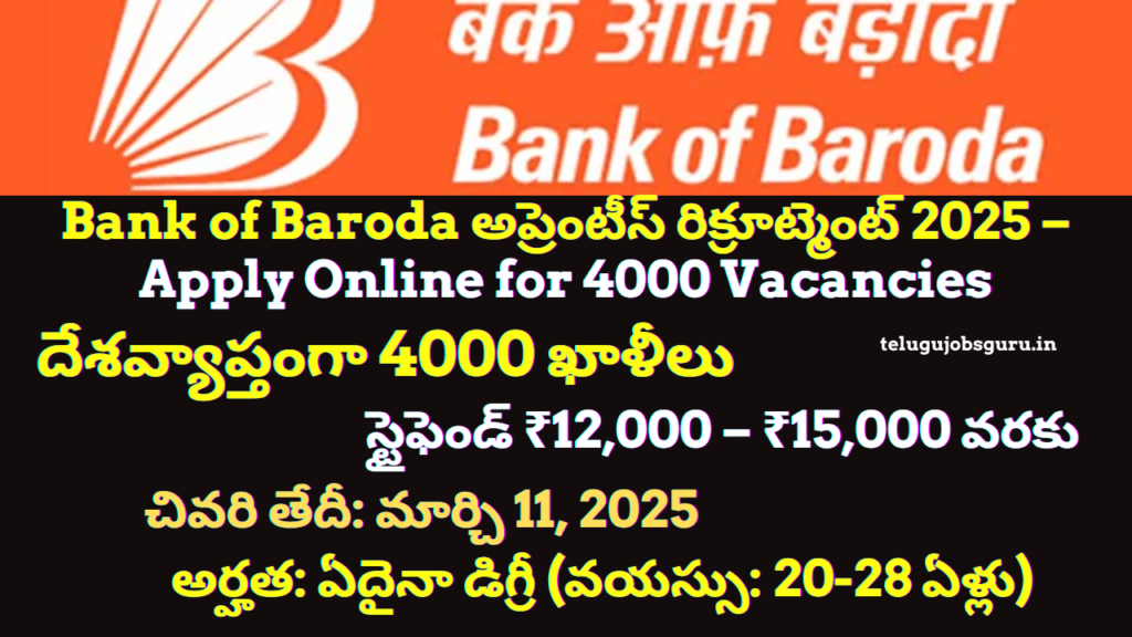 Bank of Baroda Apprentice Recruitment 2025 – Apply Online for 4000 Vacancies