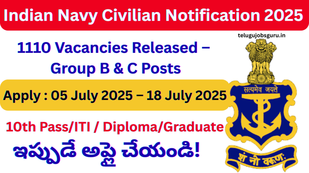 Indian Navy Civilian Notification 2025 – 1110 Posts | Group B & C Jobs