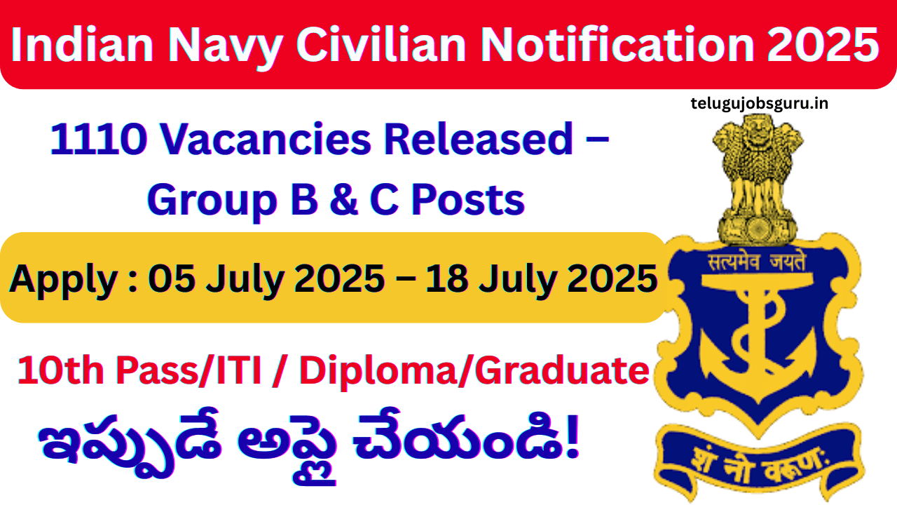 Indian Navy Civilian Notification 2025 – 1110 Posts | Group B & C Jobs