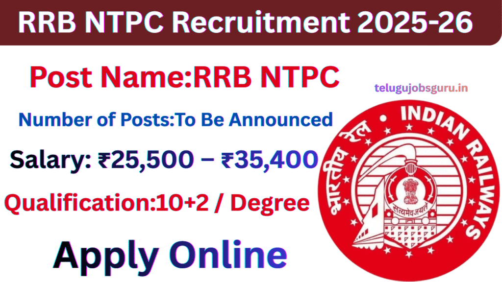 RRB NTPC Apply Online 2025 featured image showing post name, number of posts, salary, qualification and last date details.