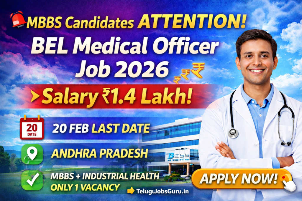 BEL Medical Officer Recruitment 2026 MBBS Government Job Apply Online Salary 1.4 Lakh TeluguJobsGuru