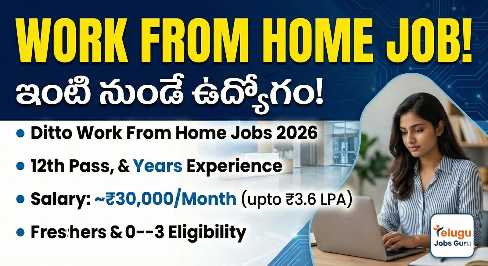 Ditto Work From Home Jobs 2026 - Permanent Remote Job for Freshers - 12th Pass and Degree Eligible - Telugu Jobs Guru