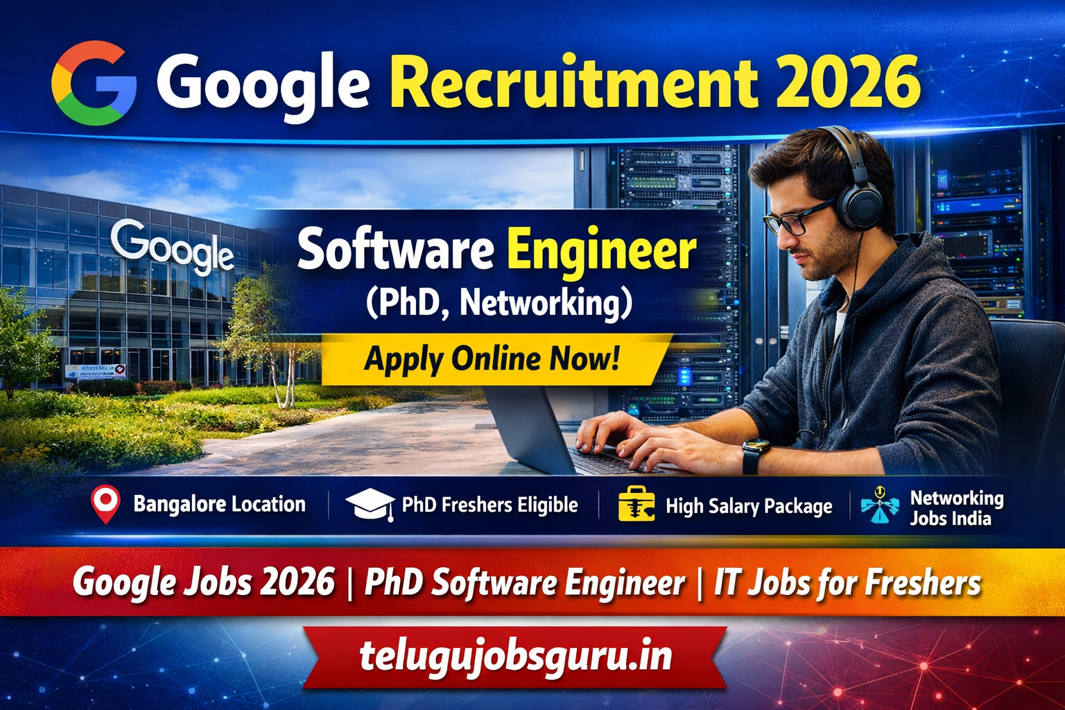 Google Recruitment 2026 Software Engineer PhD Networking Bangalore Apply Online notification image for telugujobsguru Google Jobs