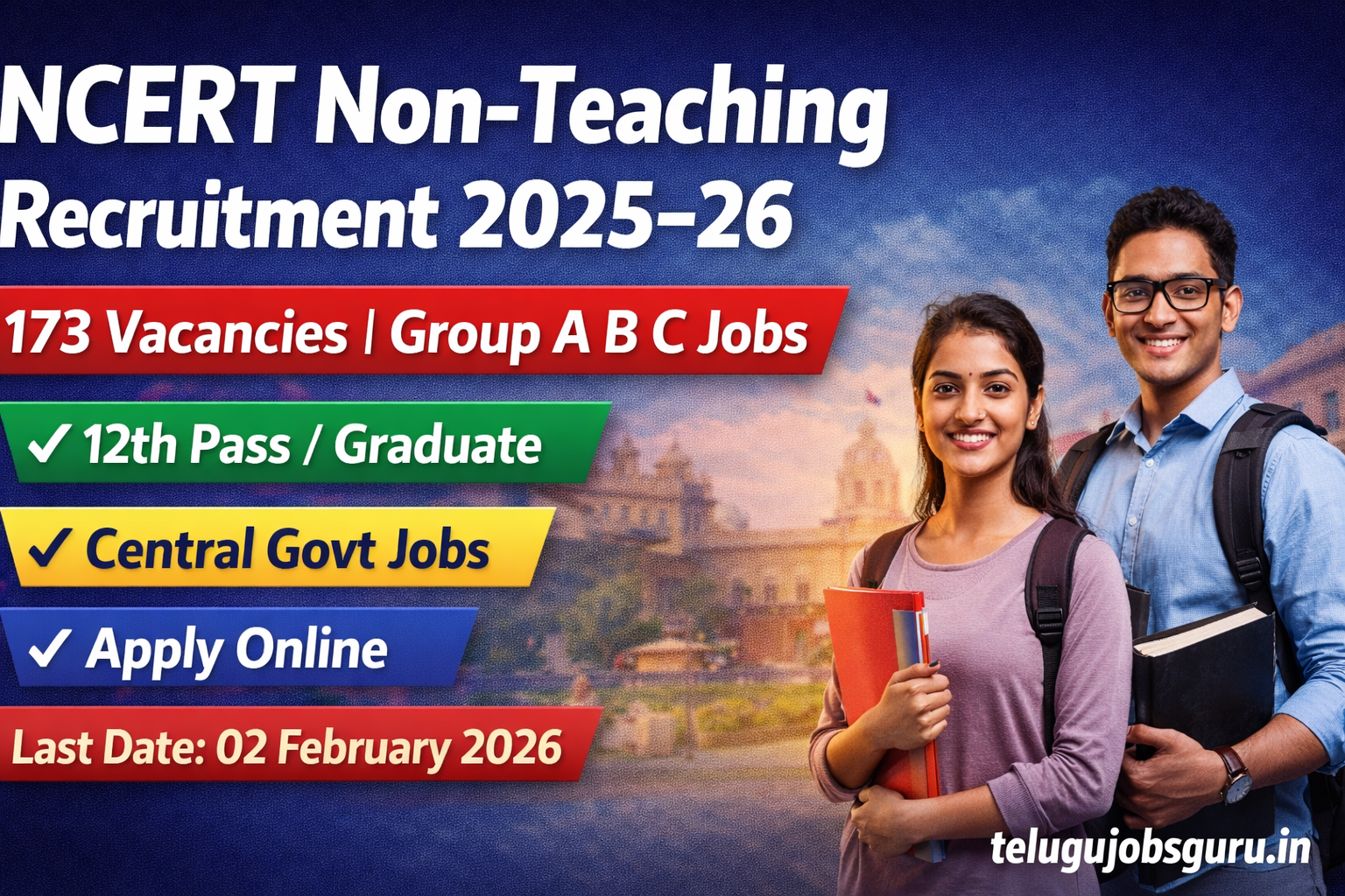 NCERT Non-Teaching Recruitment 2025–26 – 173 Group A B C Vacancies | Apply Online