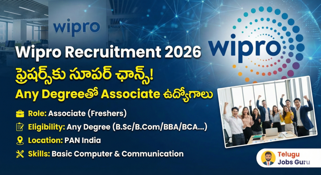 Wipro Recruitment 2026 for Any Degree Freshers - Associate Jobs - Telugu Jobs Guru - Work from Office