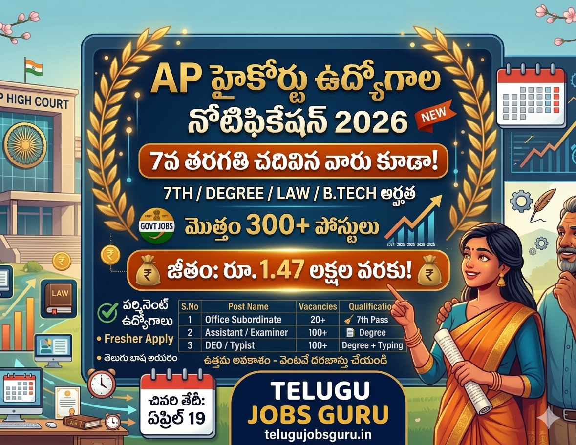 AP High Court Recruitment 2026 notification for 300 vacancies including Assistant, Examiner, and Office Subordinate posts.