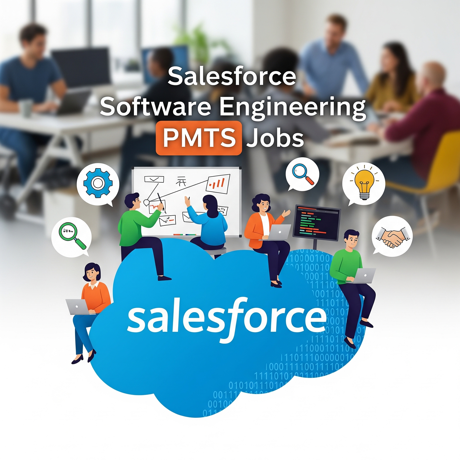 Salesforce Software Engineering PMTS Job Recruitment 2026 featured image showing professionals collaborating on cloud technology and software development.