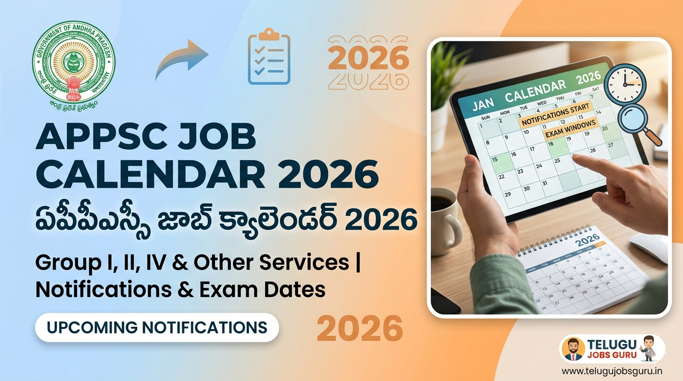 APPSC Job Calendar 2026 featured image showing Andhra Pradesh recruitment schedule and official logo in English and Telugu.