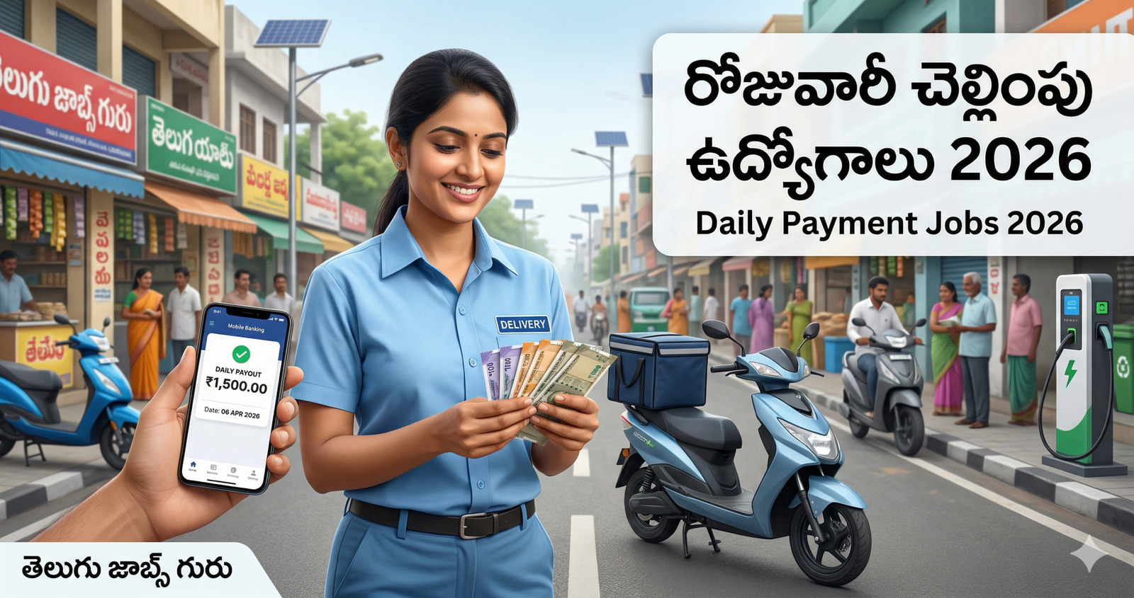 స్మార్ట్‌ఫోన్ ద్వారా రోజువారీ నగదు (Daily Payout) సంపాదిస్తున్న యువతి - Daily Payment Jobs in Telugu 2026.