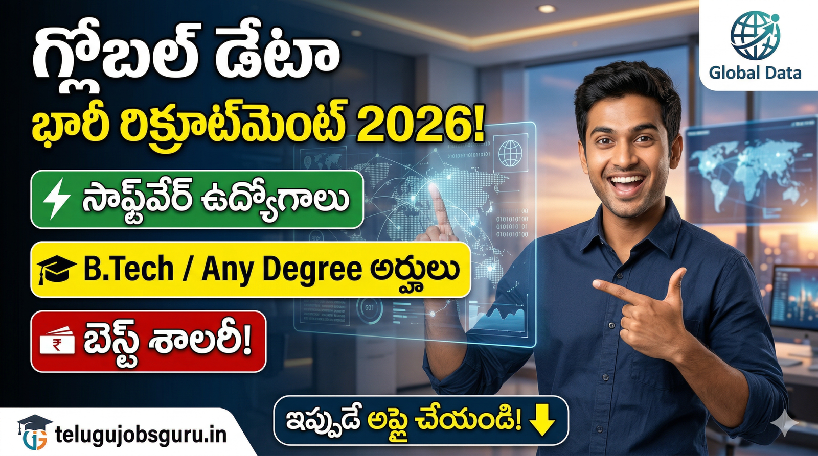 Global Data Recruitment 2026 Software Jobs for BTech and Any Degree Telugu