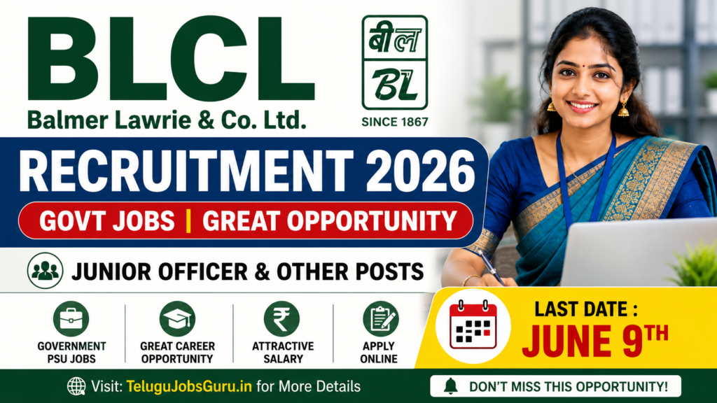 BLCL Recruitment 2026 featured image showing Balmer Lawrie government jobs notification with junior officer vacancies and last date details