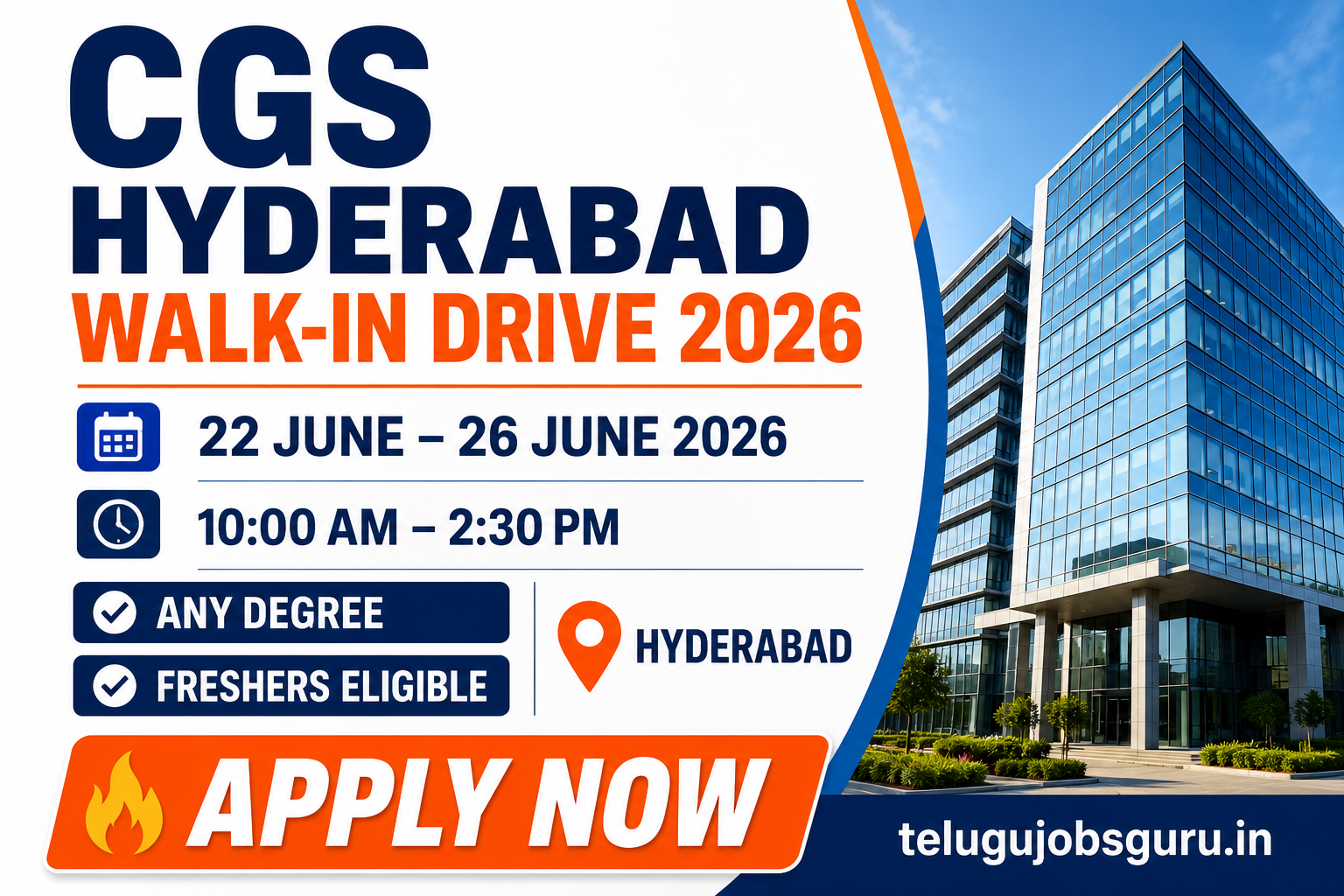 CGS Hyderabad Recruitment 2026 featured image highlighting freshers jobs, multiple vacancies, and attractive salary opportunities in Hyderabad.