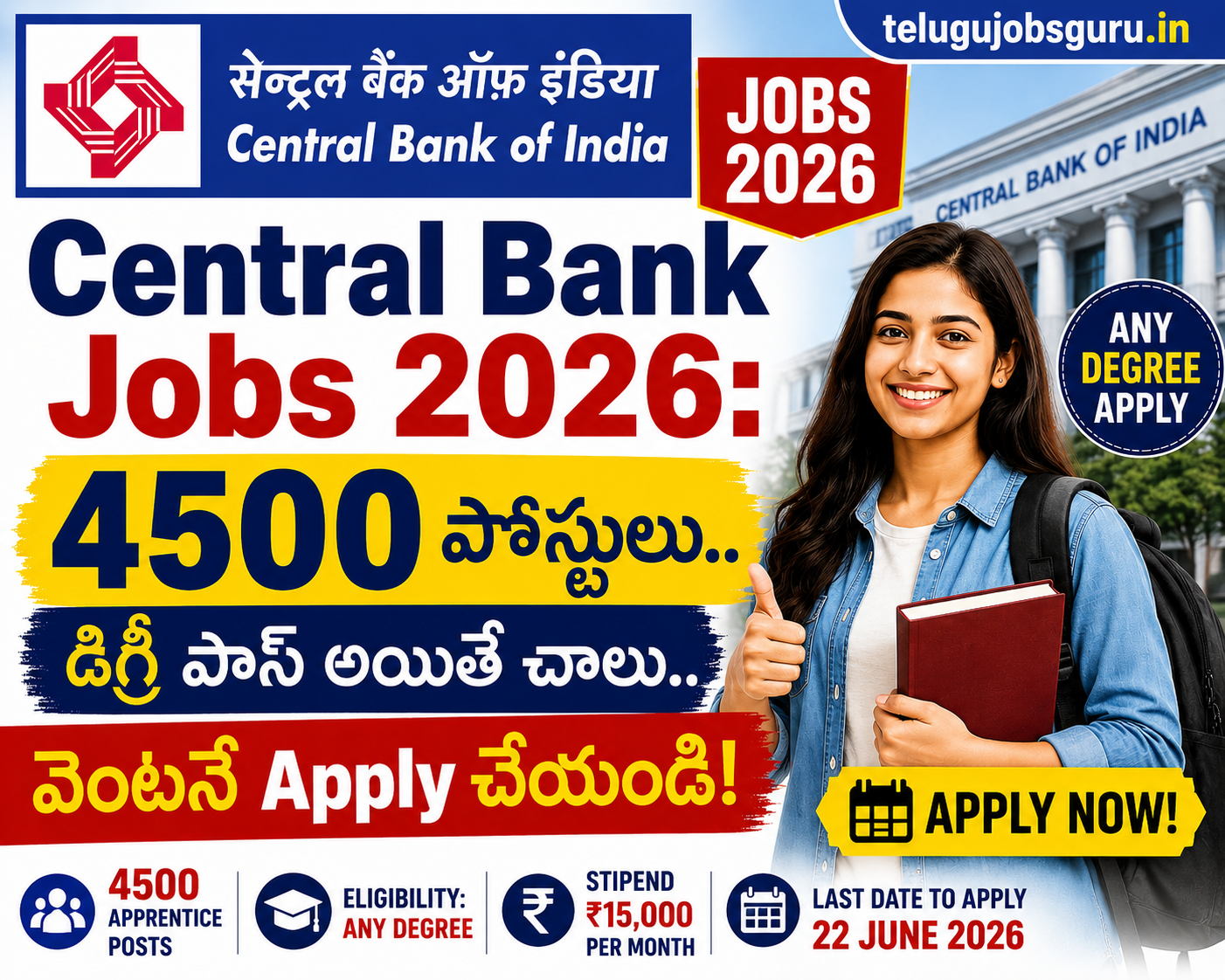 Central Bank of India Apprentice Recruitment 2026 4500 Apprentice Vacancies