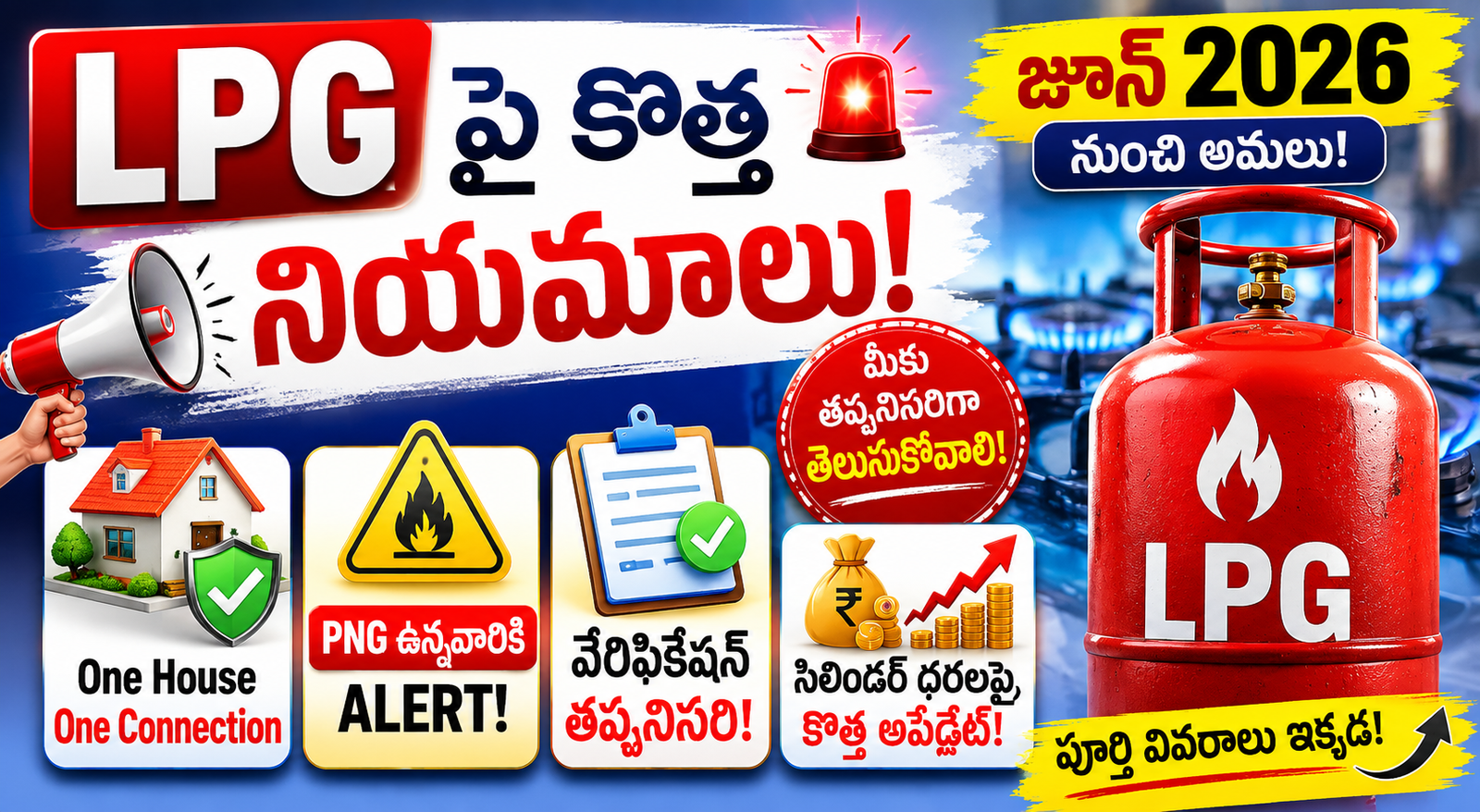 LPG Gas New Rules June 2026 Telugu featured image with gas cylinder and latest LPG alerts