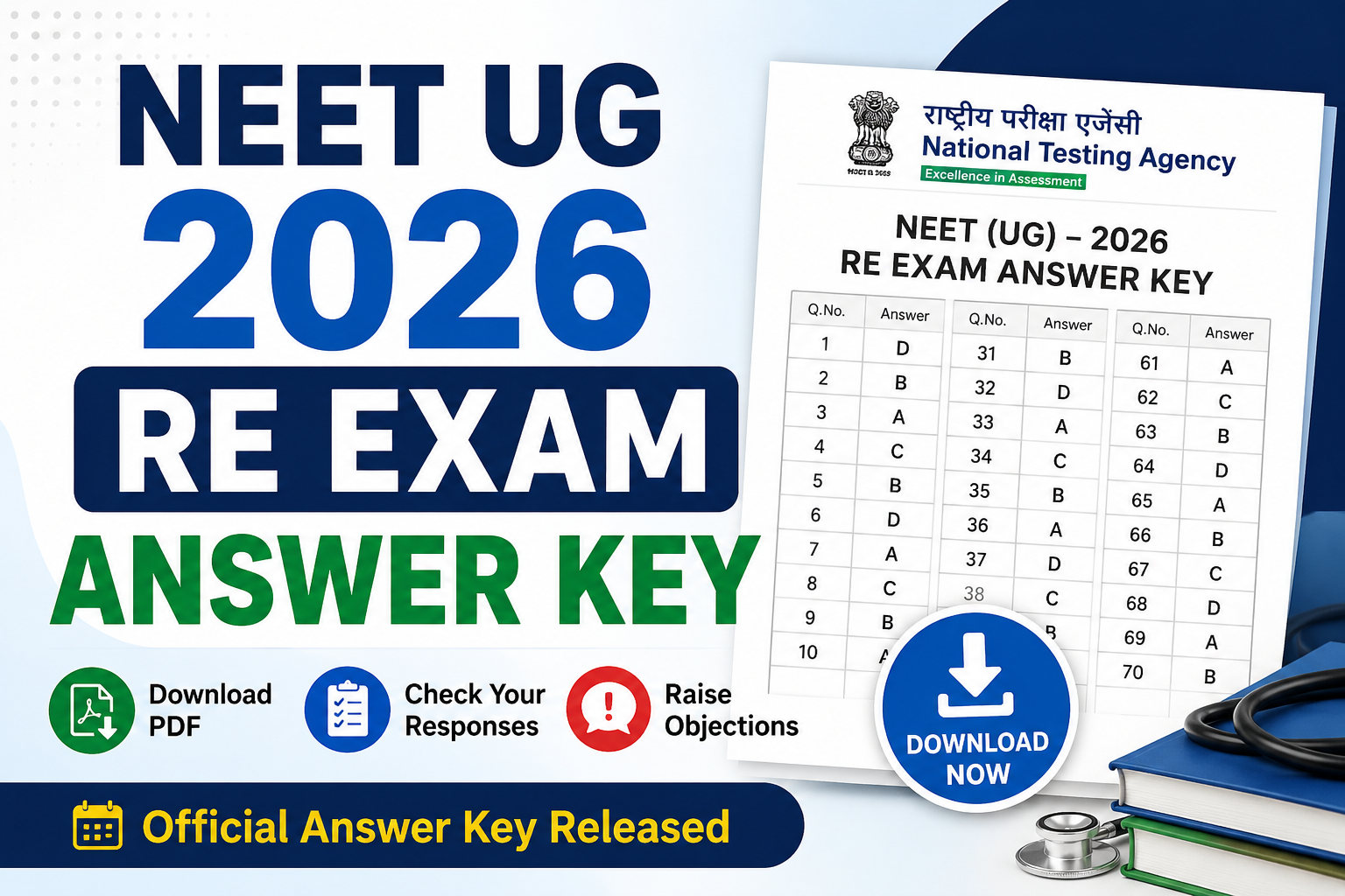 NEET UG 2026 Re Exam Answer Key Released – Download Official PDF and Challenge Response