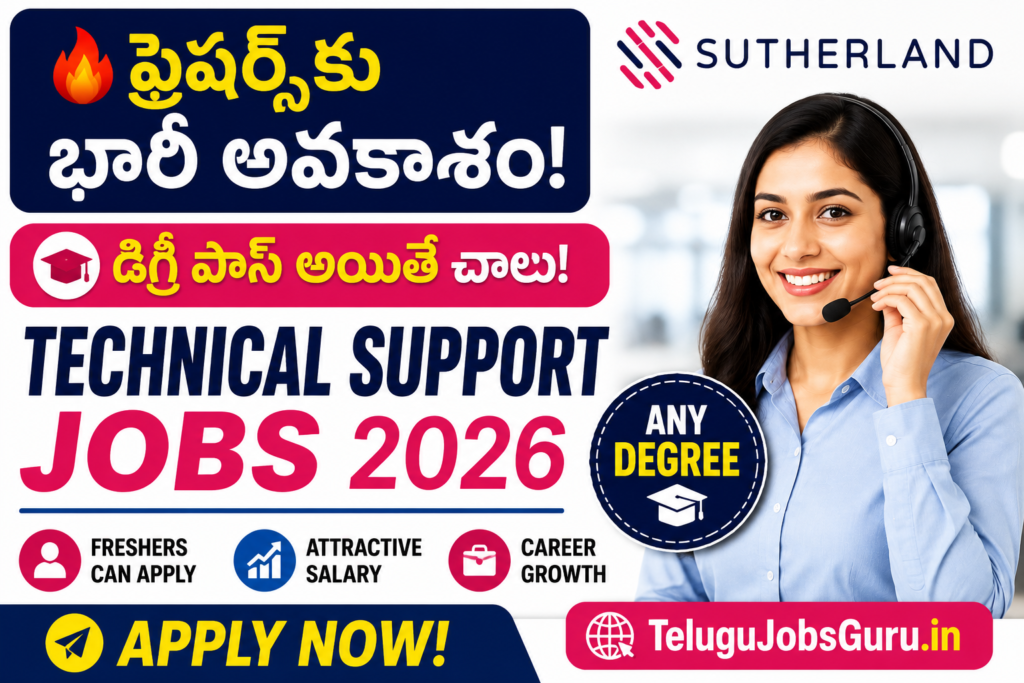 Sutherland Technical Support Jobs 2026 featured image showing fresher recruitment opportunity, any degree eligibility, attractive salary, career growth, and online application details.