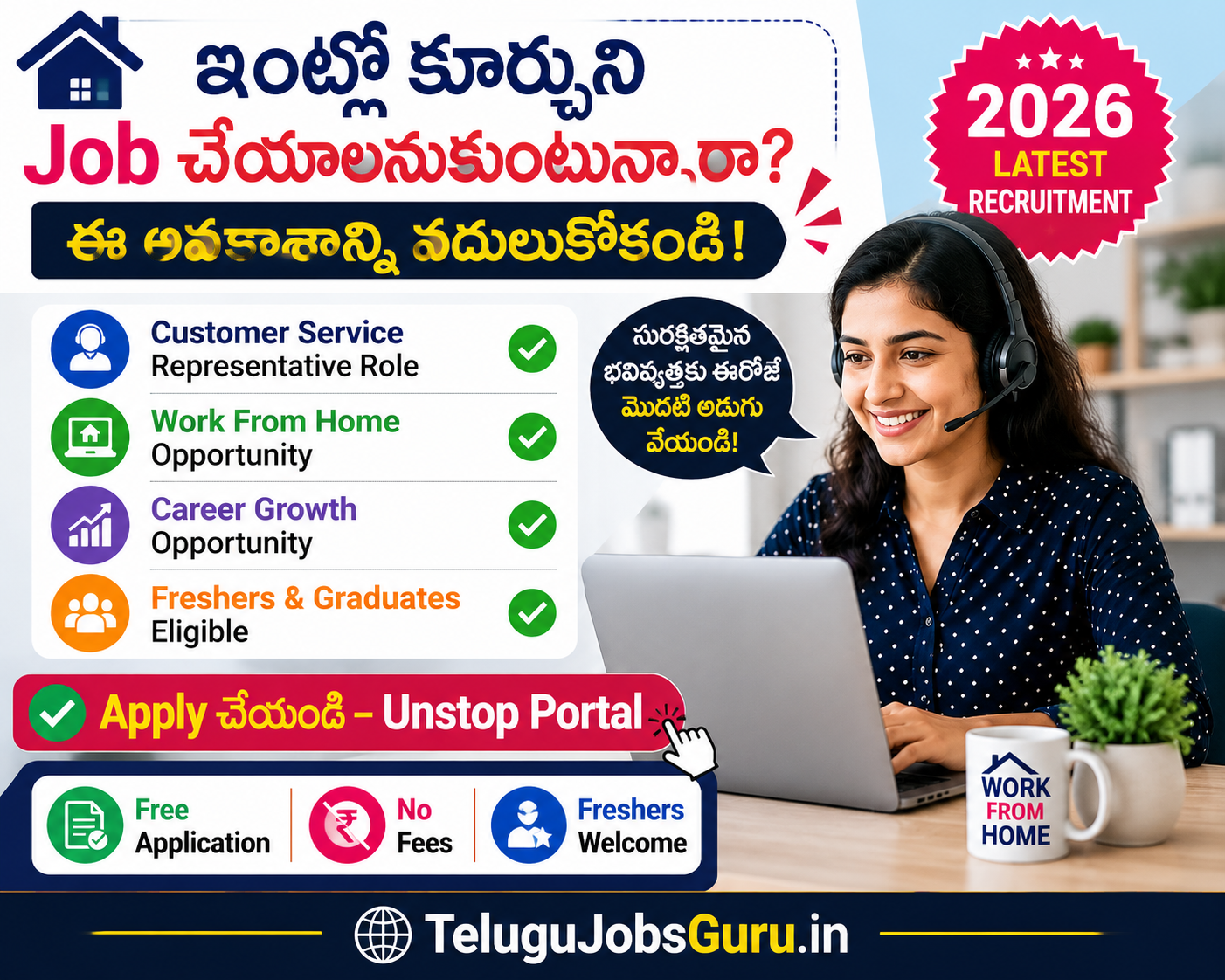 Wikasta Customer Service Representative Job 2026 work from home recruitment banner featuring fresher-friendly hiring, free application process, no fees, and Unstop Portal application details.