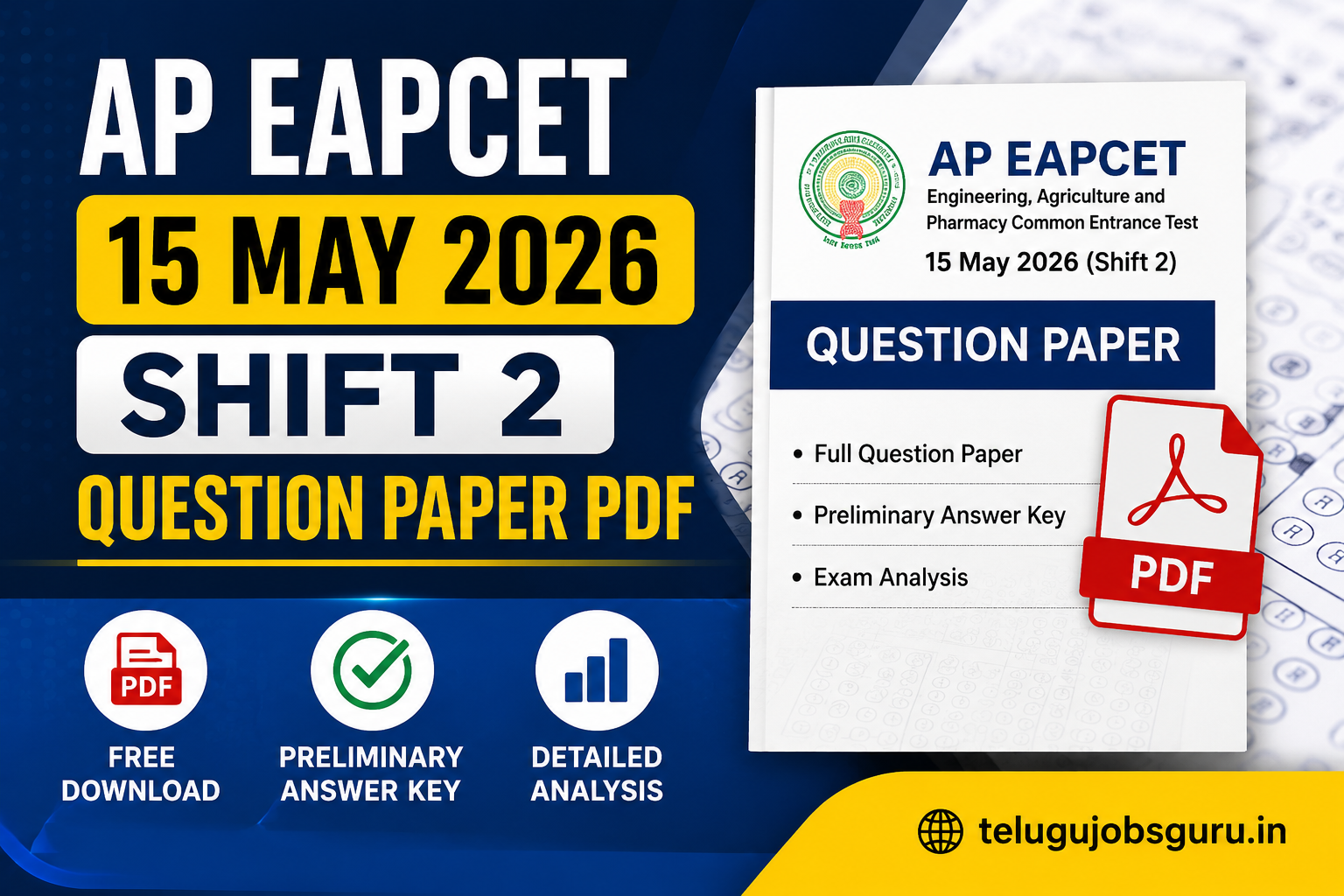 AP EAPCET 15 May 2026 Shift 2 Question Paper PDF download with preliminary answer key for Engineering, Agriculture and Pharmacy entrance exam