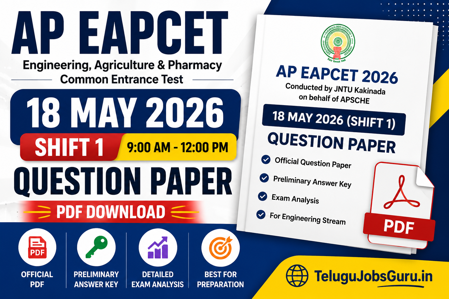 AP EAPCET 18 May 2026 Shift 1 Question Paper PDF download with preliminary answer key for Engineering entrance exam