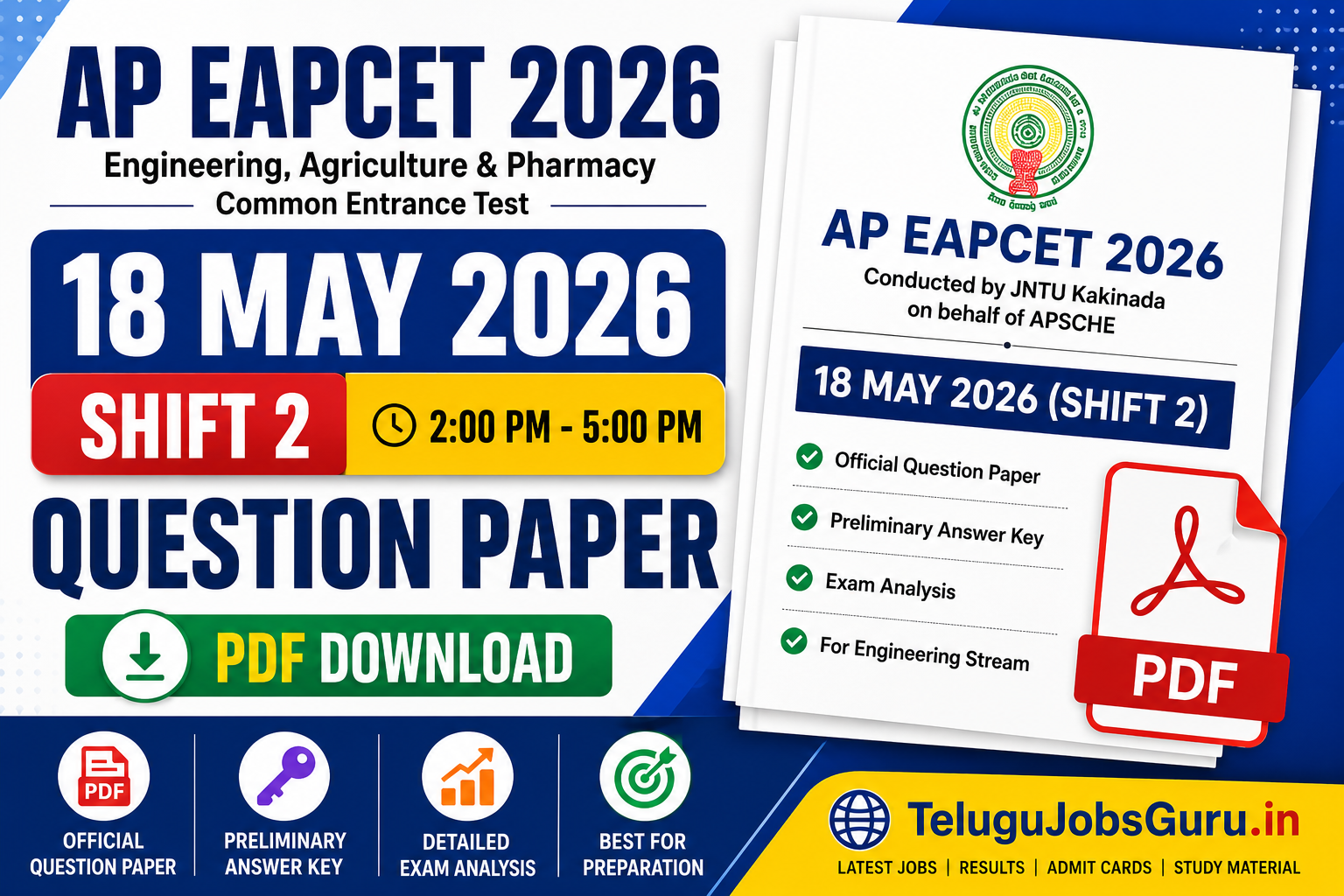 AP EAPCET 18 May 2026 Shift 2 Question Paper PDF download with preliminary answer key for Engineering entrance examination