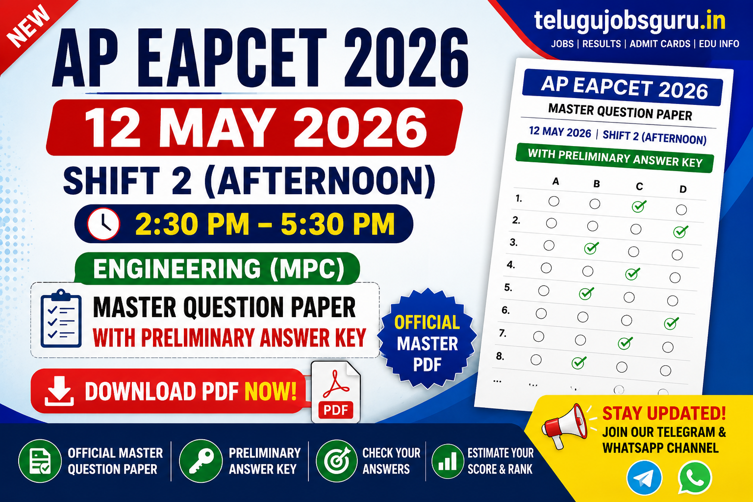 AP EAPCET 2026 Engineering 12 May Afternoon Shift 2 Question Paper with Preliminary Answer Key PDF Download – telugujobsguru.in