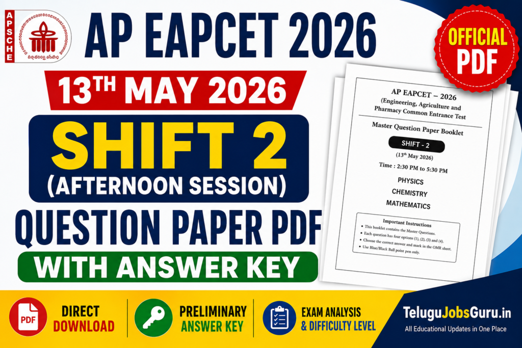 AP EAPCET 2026 13th May Shift 2 Question Paper PDF with Answer Key Download – Official Master Question Paper