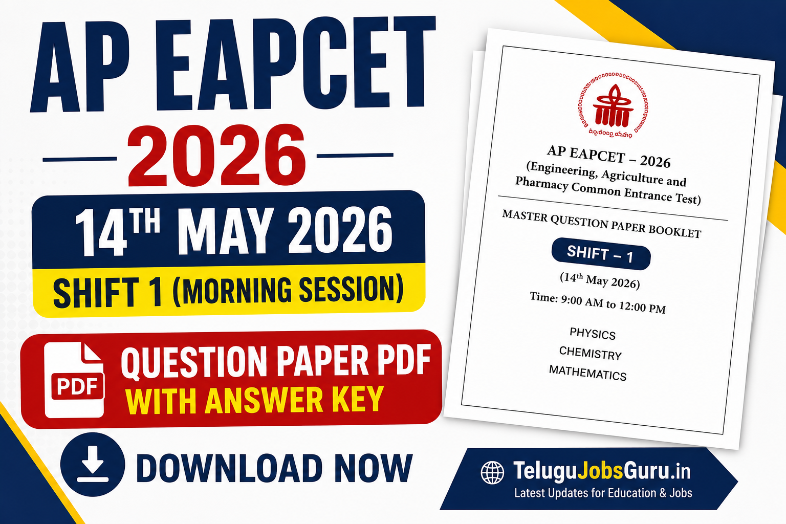 AP EAPCET 2026 14th May Shift 1 Question Paper PDF with Answer Key Download – Morning Session Official Paper