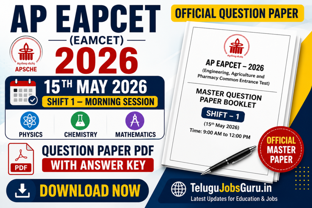 AP EAPCET 2026 15th May Shift 1 Question Paper PDF with Answer Key Download – Official Morning Session Master Paper