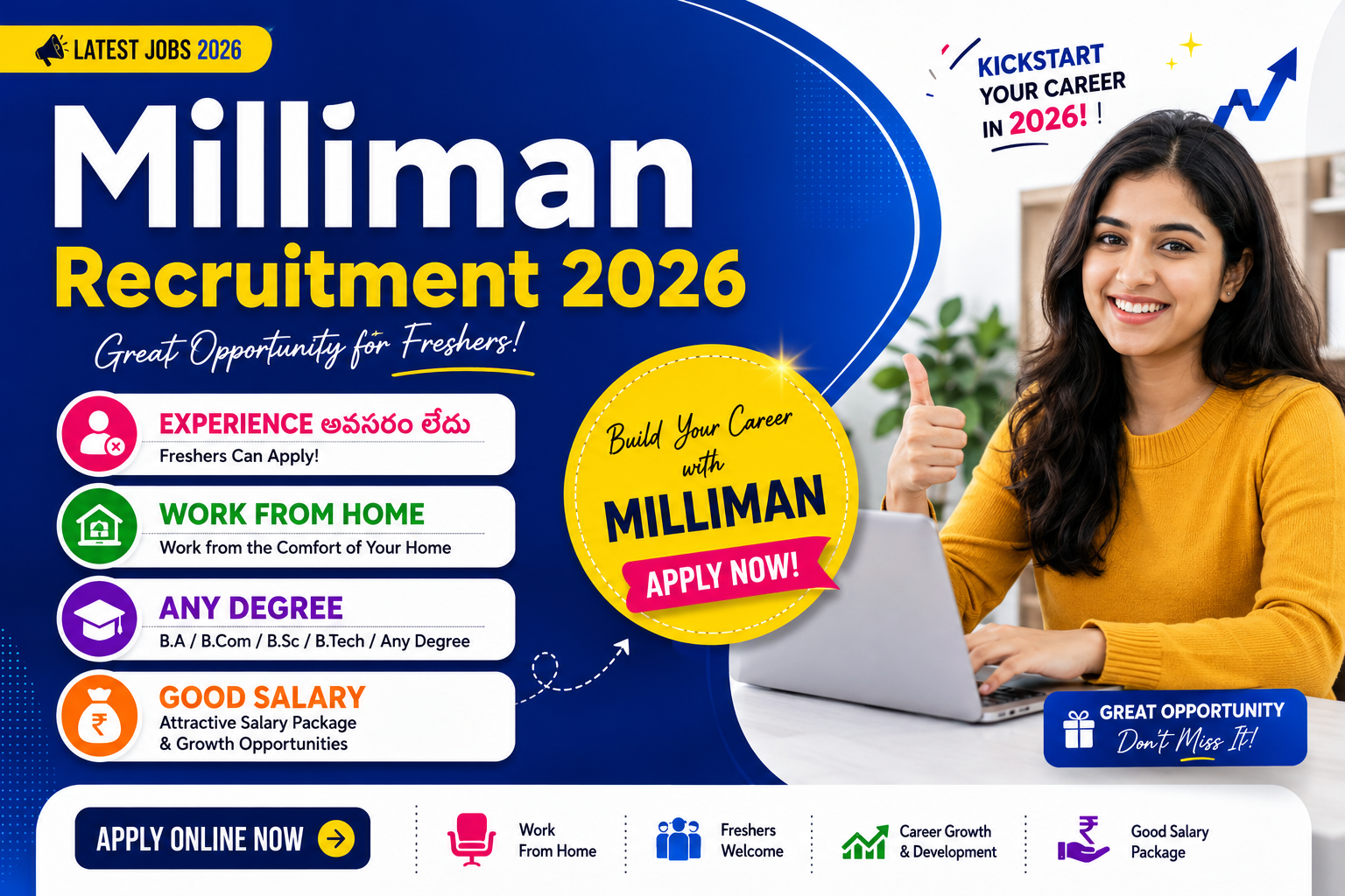 Milliman Recruitment 2026 work from home jobs for freshers, no experience required, any degree, good salary