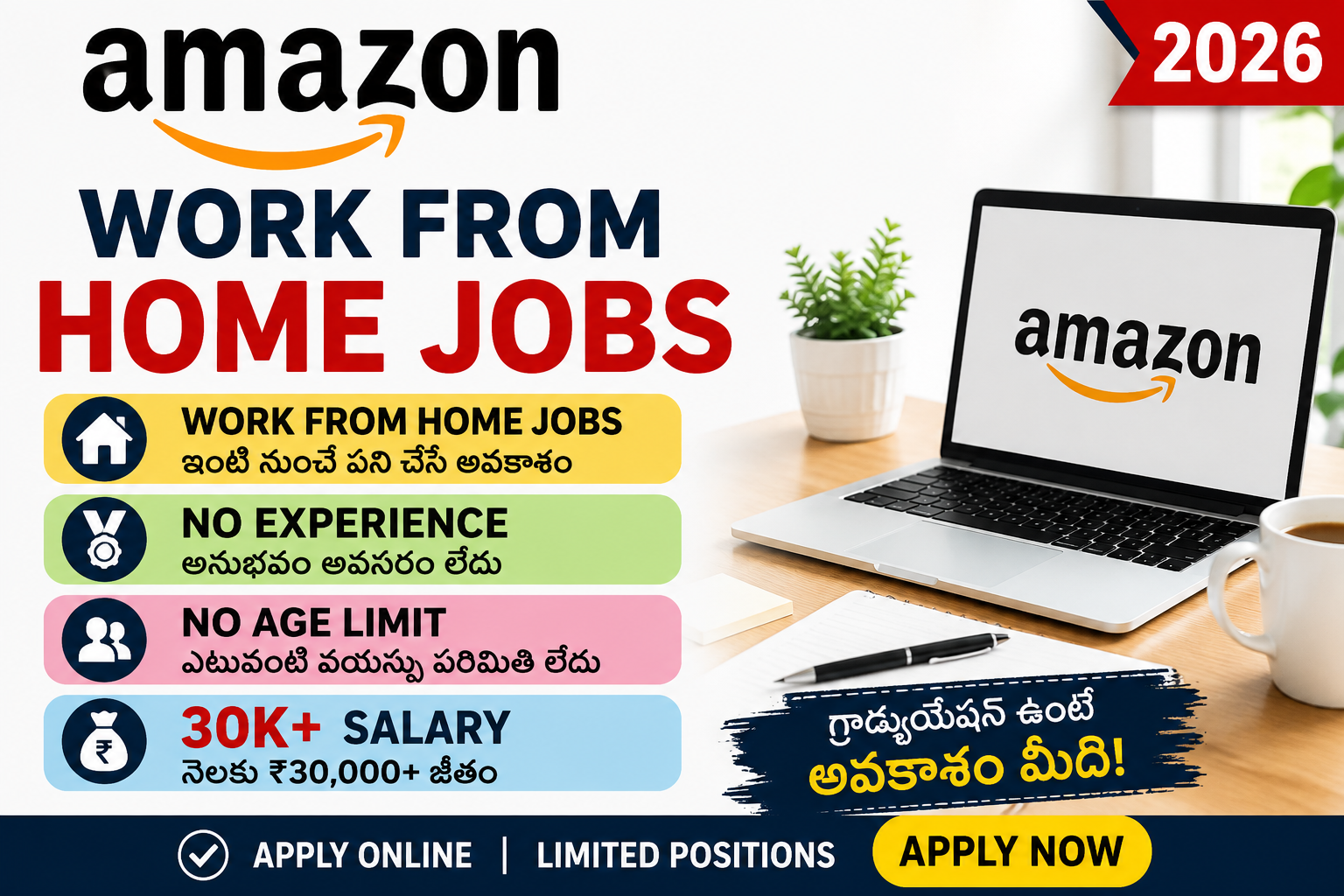 Amazon Work From Home Jobs 2026 with no experience and ₹30,000+ salary