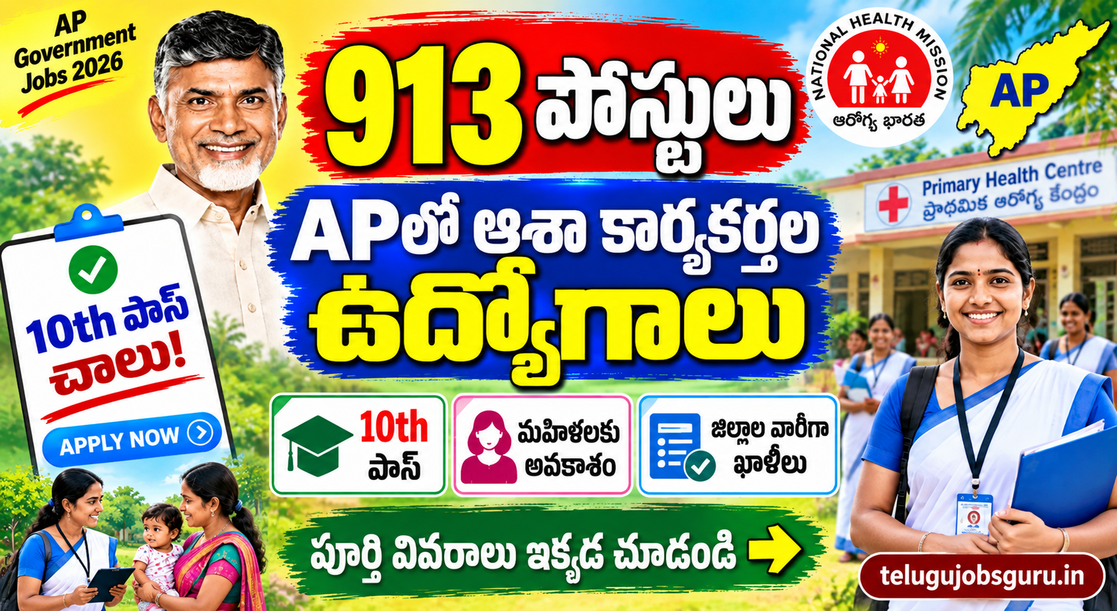 AP ASHA Worker Recruitment 2026లో 913 పోస్టులు, 10వ తరగతి అర్హత మరియు మహిళలకు ఉద్యోగ అవకాశం