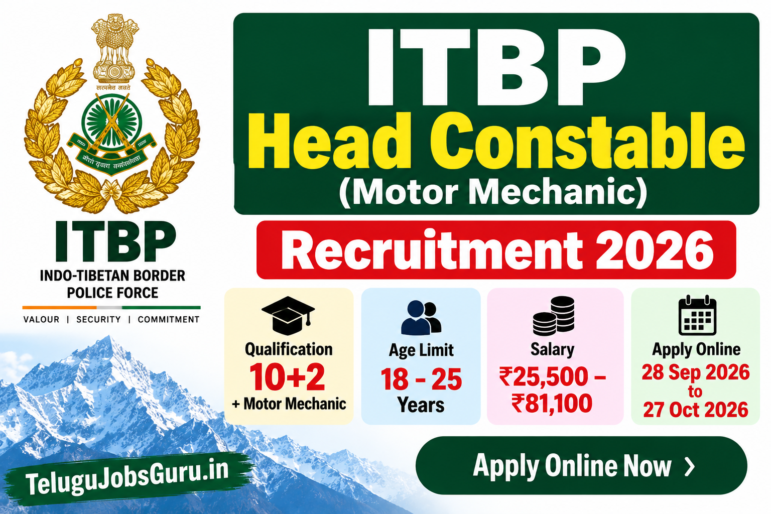 ITBP Head Constable Motor Mechanic Recruitment 2026 – 21 Vacancies