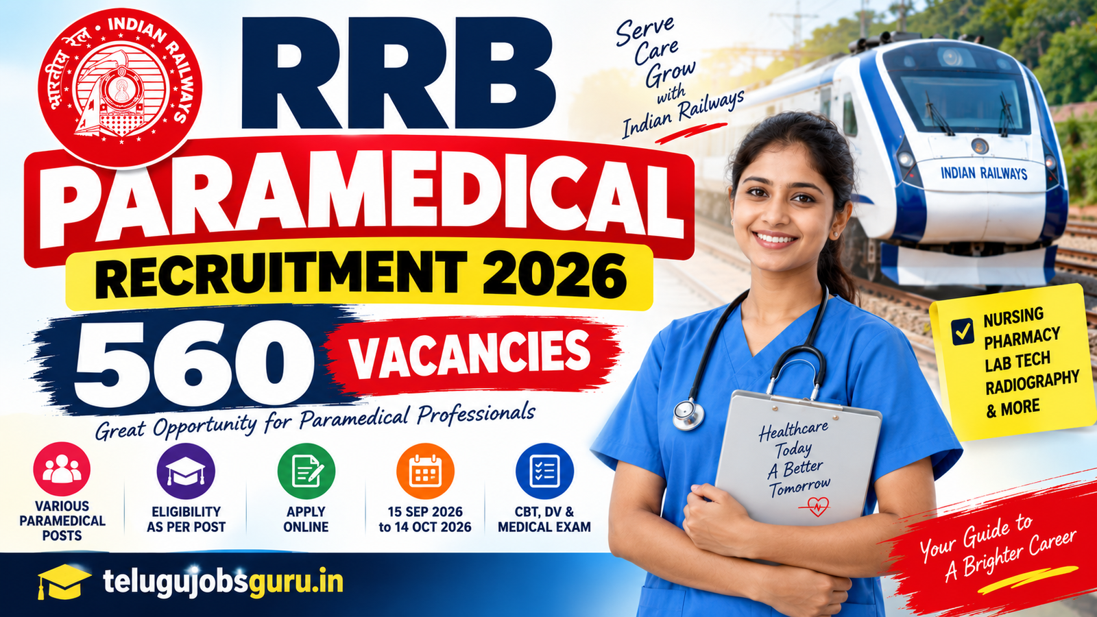 RRB Paramedical Recruitment 2026 – 560 vacancies for nursing, pharmacy and other paramedical posts