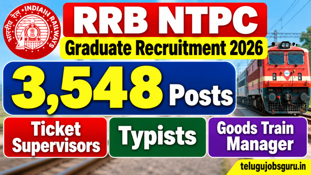 RRB NTPC Graduate Recruitment 2026 – 3,548 Posts for Ticket Supervisors, Typists and Goods Train Managers
