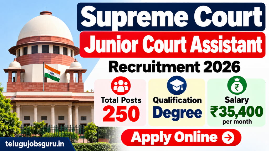 Supreme Court Junior Court Assistant Recruitment 2026 – 250 Posts, Degree Qualification, ₹35,400 Salary