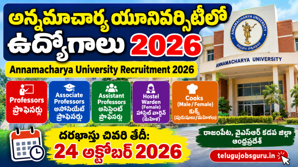 Annamacharya University Recruitment 2026 jobs for professors, assistant professors, hostel warden and cooks, last date October 24.